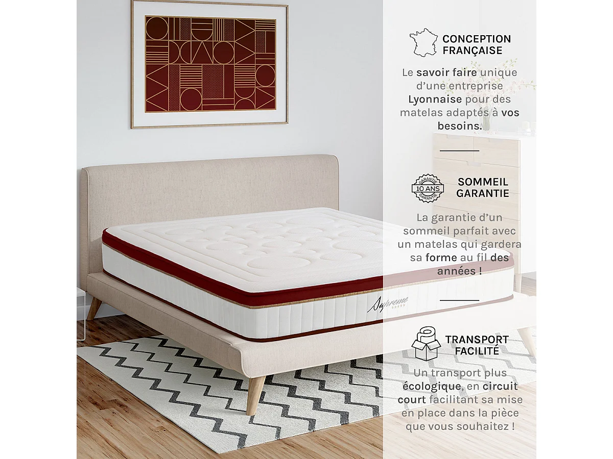 Ensemble Suprême 140x190 cm + sommier + accessoires - Mousse HD mémoire - Ép. 24 cm