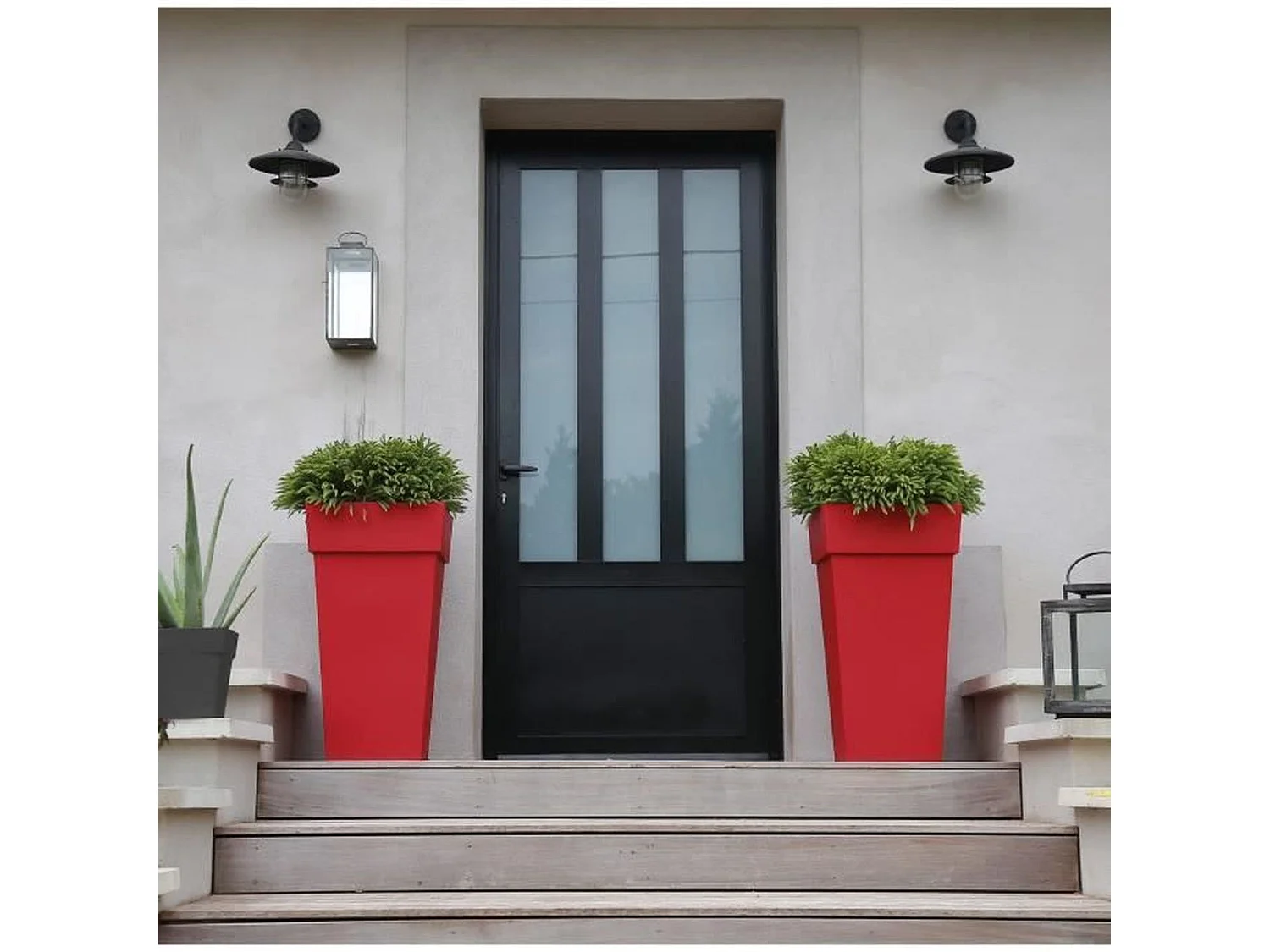 Pot de fleur carré Toscane 39 x H.65 cm - Rouge rubis - Eda