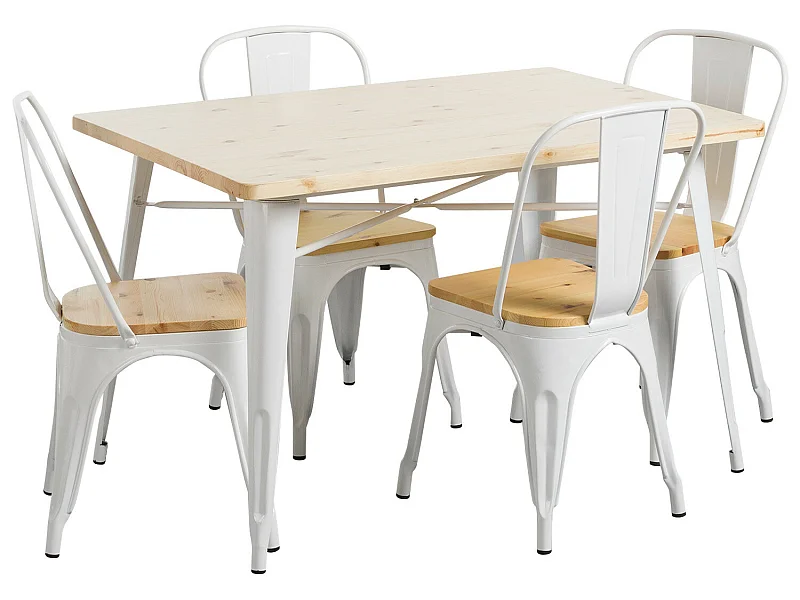 Ensemble de salle à manger table rectangulaire et 4 chaises en bois de fer style industriel Thinia Home