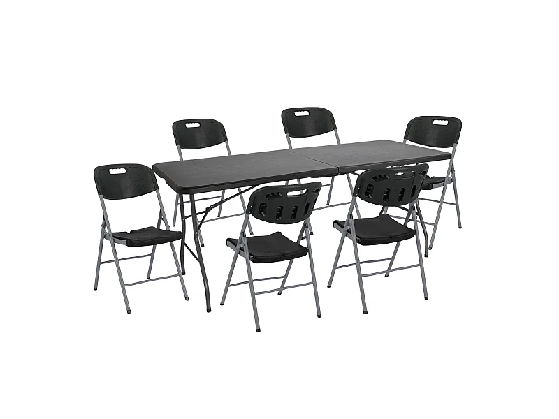 Set Tavolo Pieghevole 180cm e 6 Sedie con Maniglia Catering O91