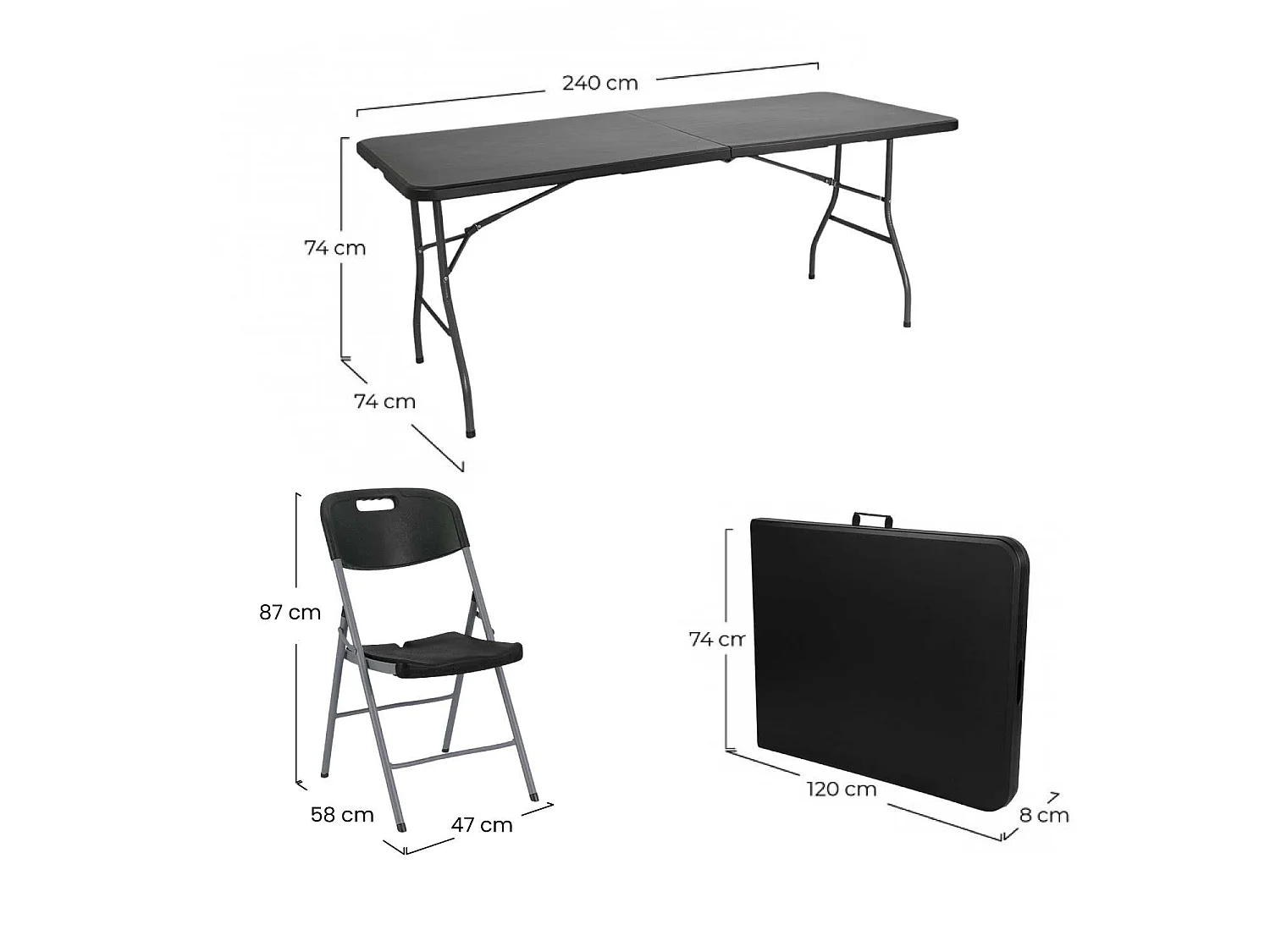 Conjunto Plegable Mesa 180cm y 6 Sillas con Asa Catering 7house