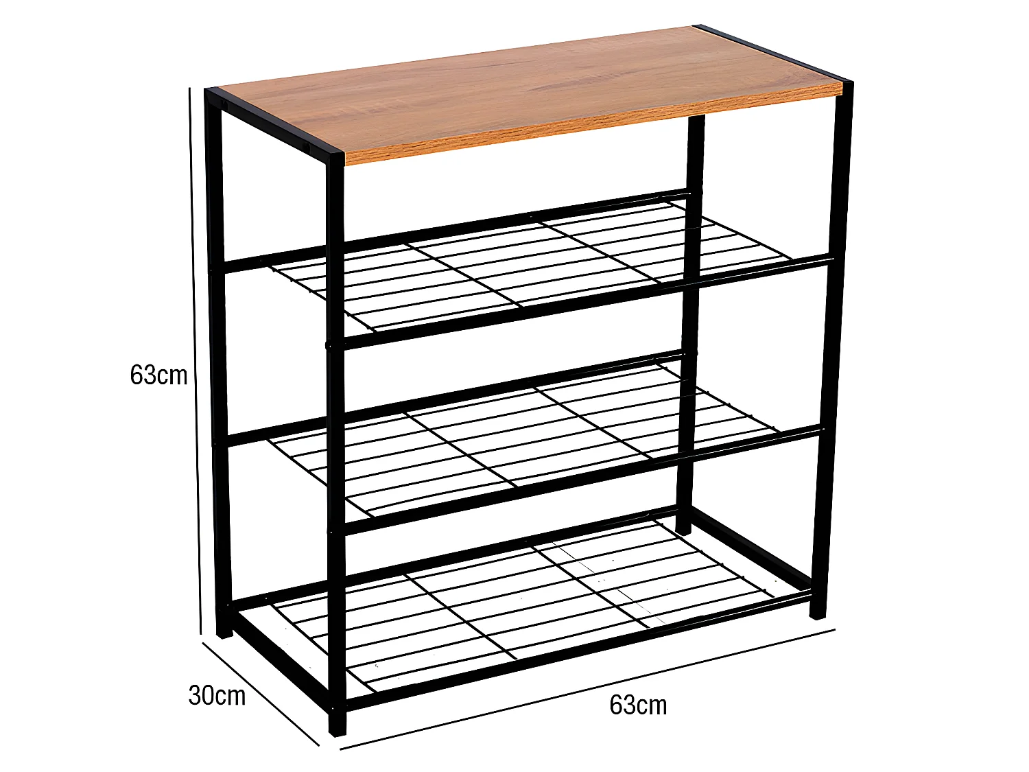 Banc à chaussures de style industriel 3 étagères Erbu Noir/Brun 63x30x63cm 7house