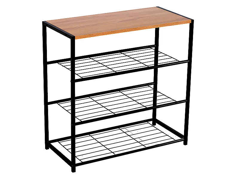 Banco Zapatero Estilo Industrial 3 Baldas Erbu Negro/Marrón 63x30x63cm 7house