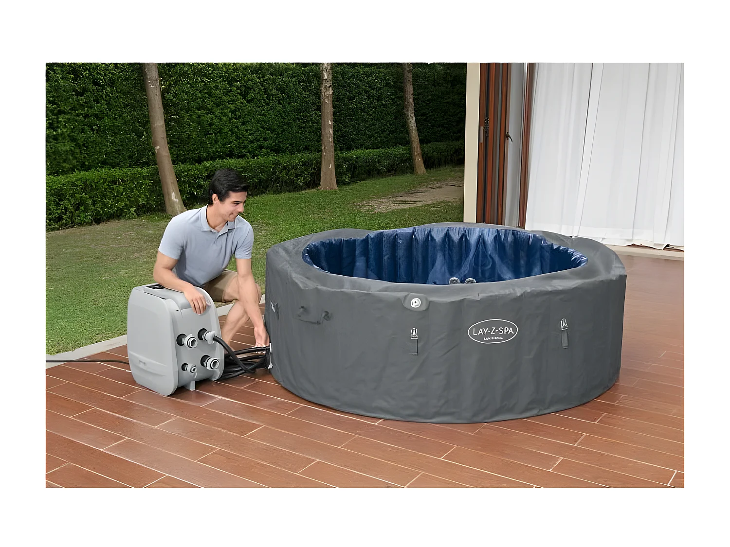 Spa Hinchable Bestway Lay-Z-Spa Santorini 216×80 cm para 7 Personas con Hydrojet, Luz LED, Cobertor y Almohadas