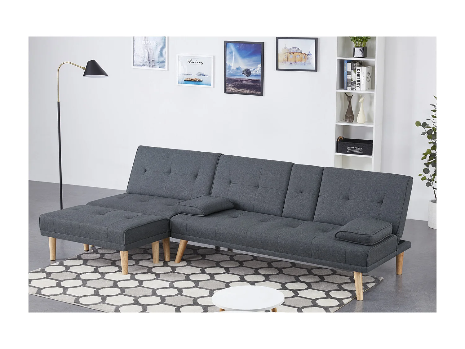 Scandinavische converteerbare en modulaire 5-zitsbank in grijze stof STOCKHOLM