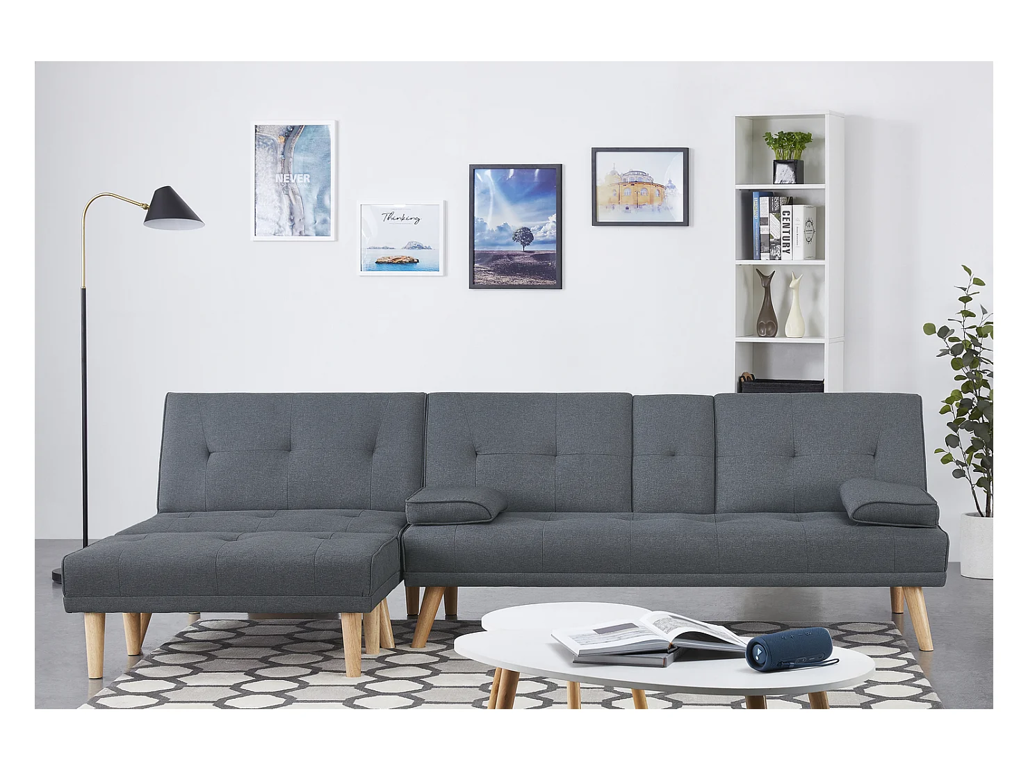 Canapé scandinave convertible 5 places en tissu gris STOCKHOLM