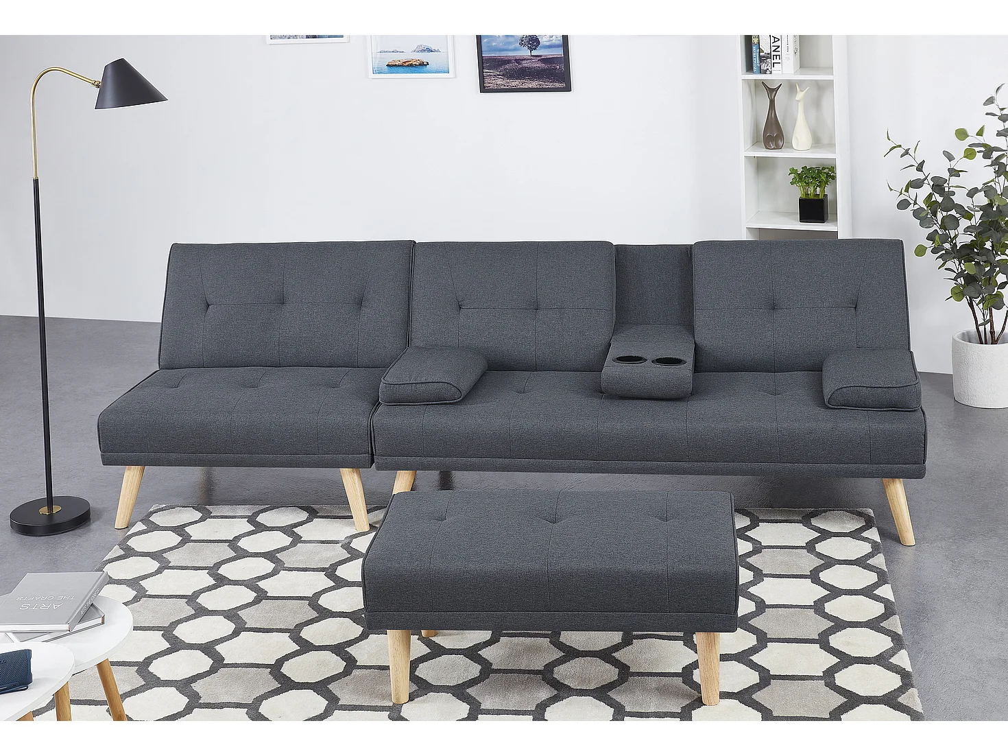 Canapé scandinave convertible 5 places en tissu gris STOCKHOLM