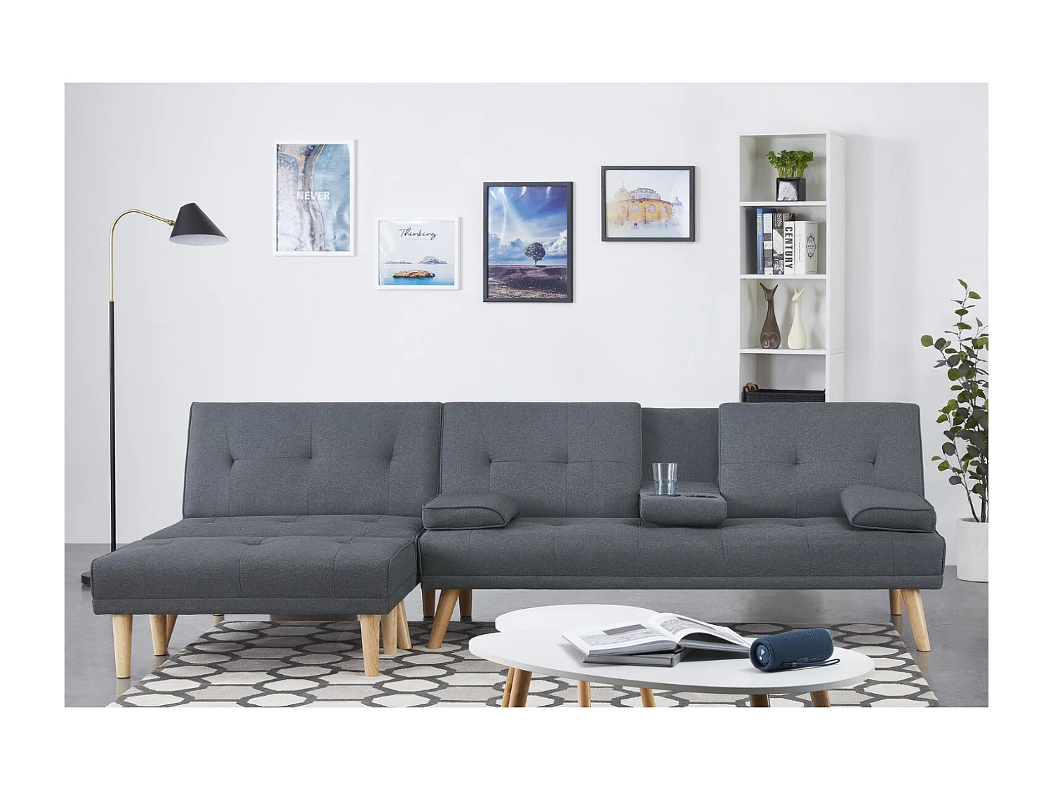 Canapé scandinave convertible 5 places en tissu gris STOCKHOLM