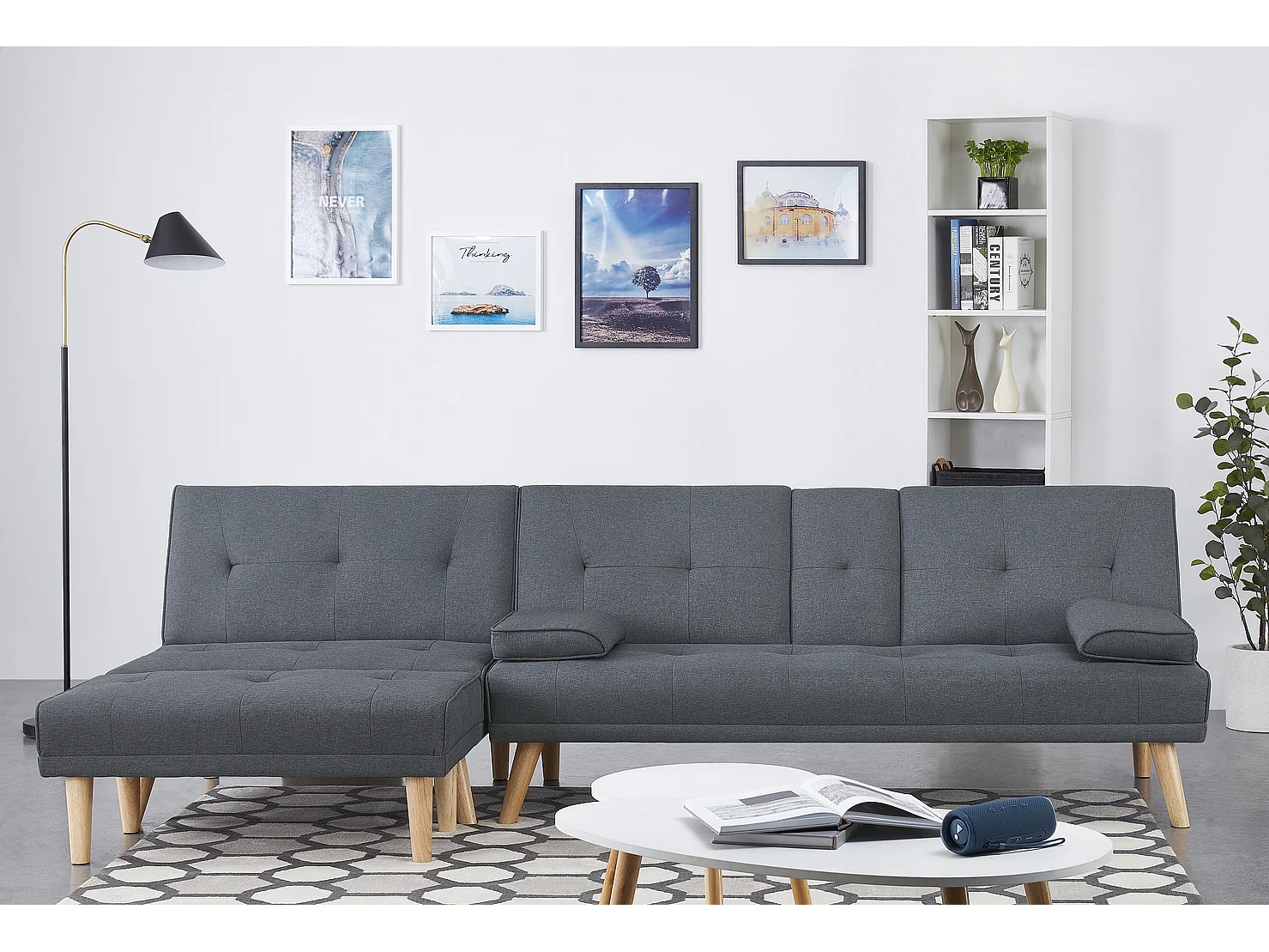 Canapé scandinave convertible 5 places en tissu gris STOCKHOLM