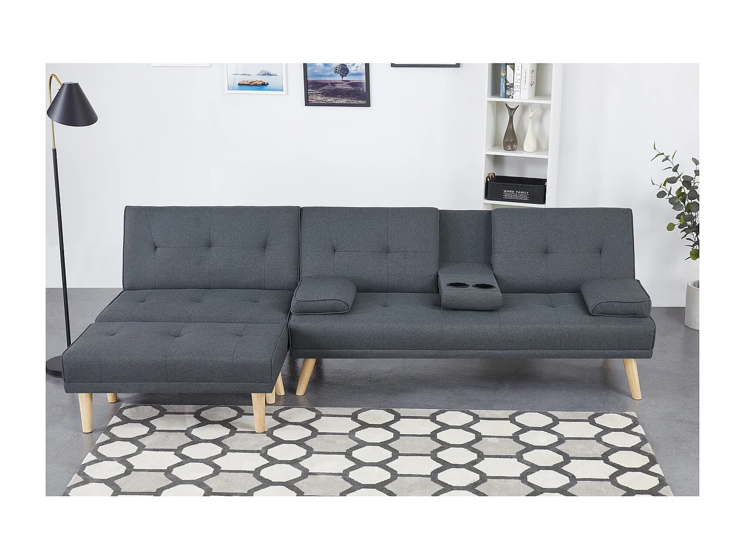 Canapé scandinave convertible 5 places en tissu gris STOCKHOLM