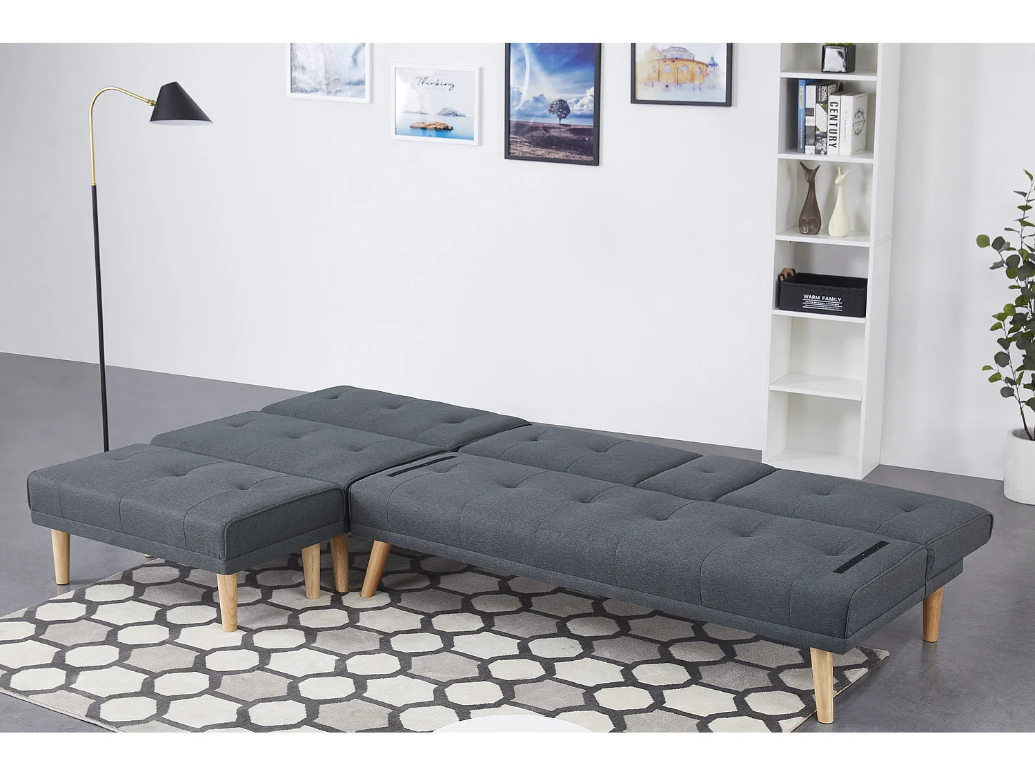 Canapé scandinave convertible 5 places en tissu gris STOCKHOLM