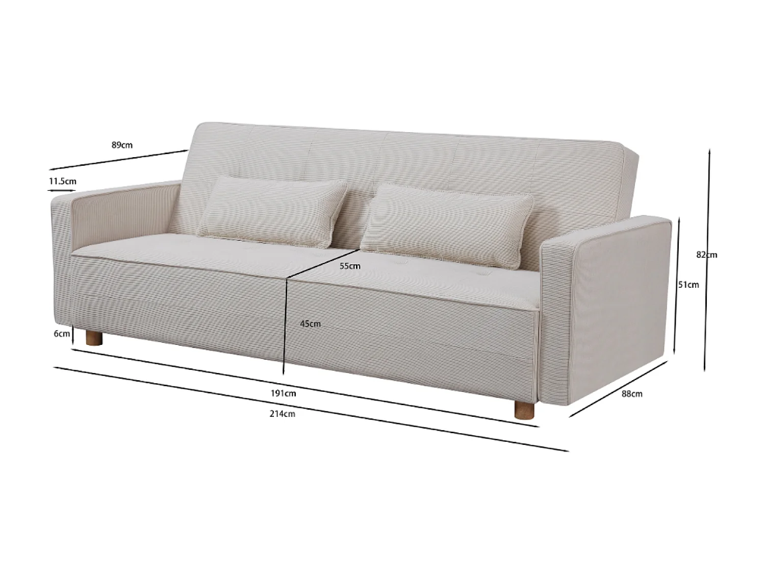 Canapé scandinave convertible 3 places en velours côtelé beige COPENHAGUE