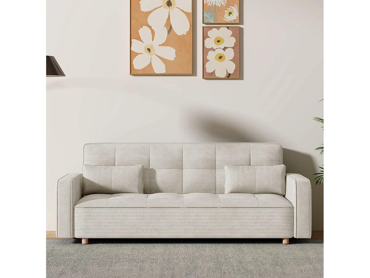 Sofá convertible 3 plazas de terciopelo beige COPENHAGUE