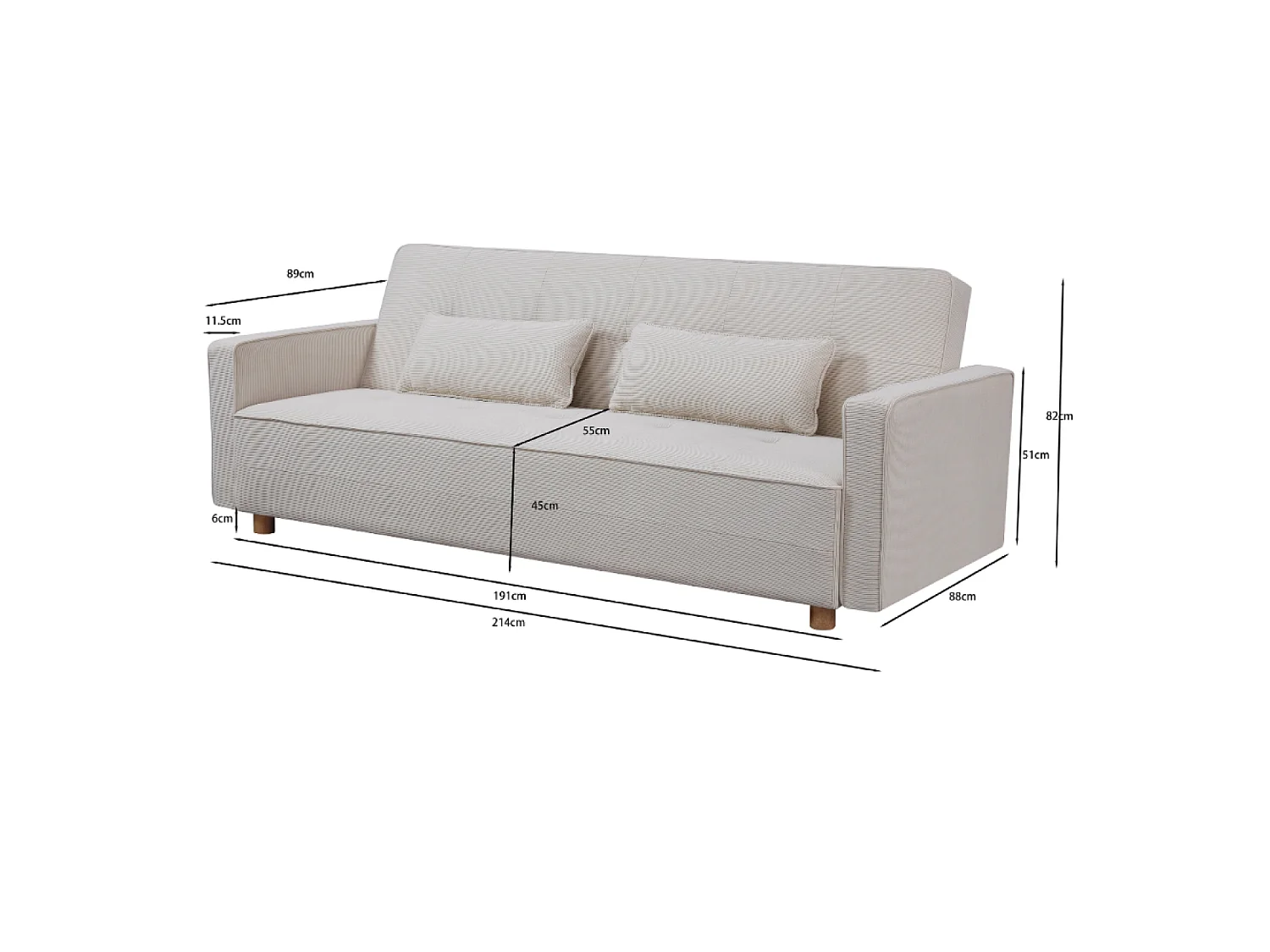 Canapé scandinave convertible 3 places en velours côtelé beige COPENHAGUE