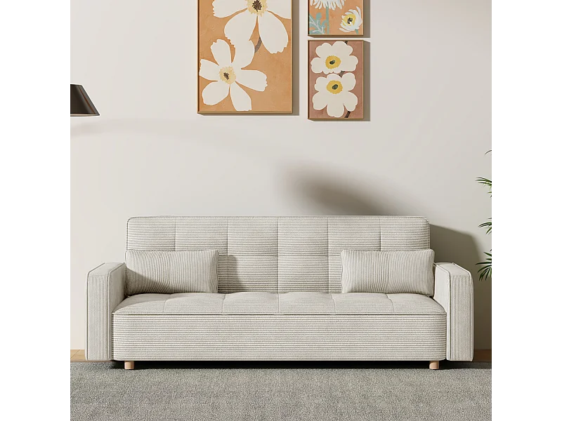 Canapé scandinave convertible 3 places en velours côtelé beige COPENHAGUE