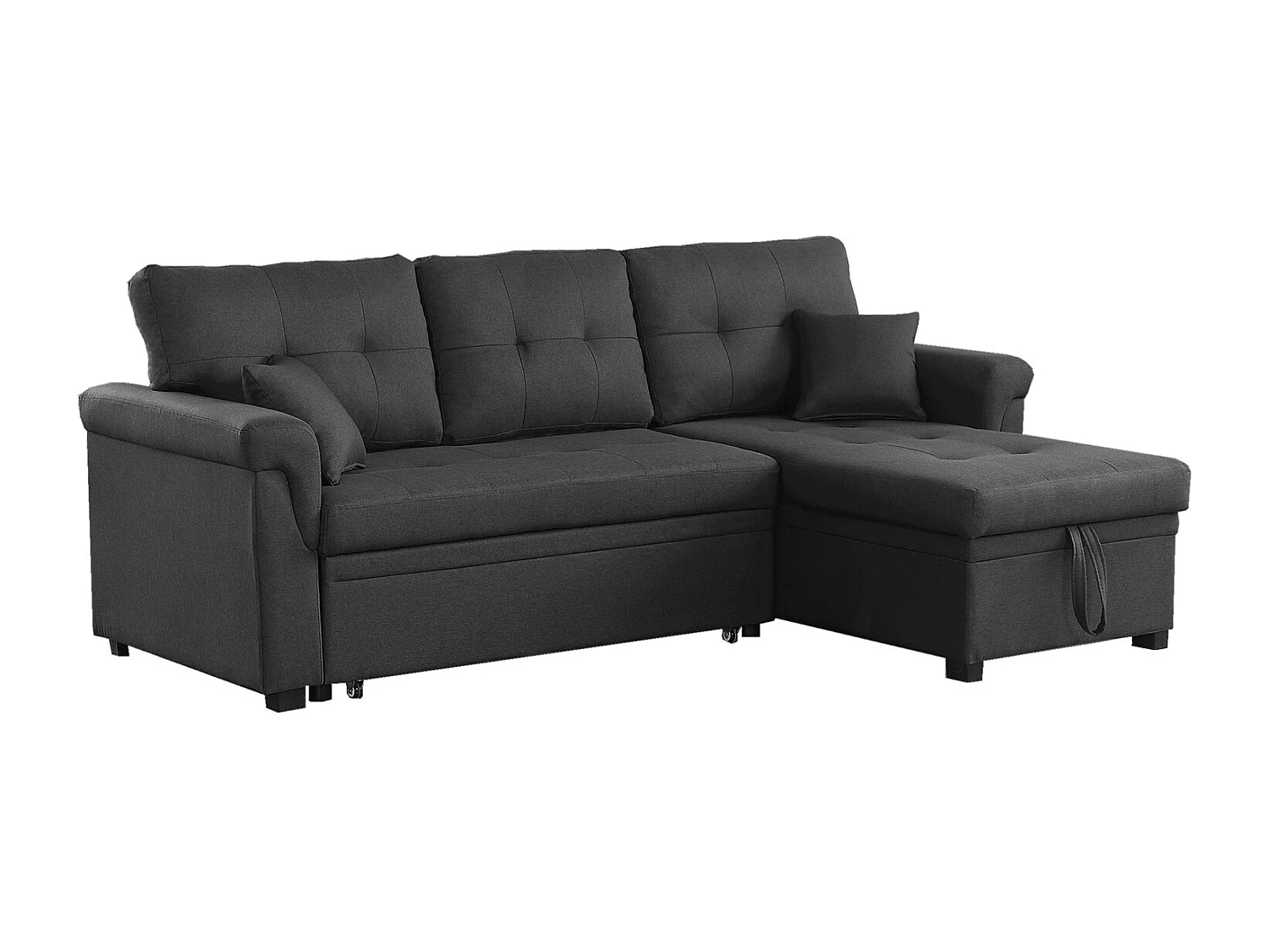 Canapé d'angle droit convertible 4 places en tissu gris foncé TORONTO