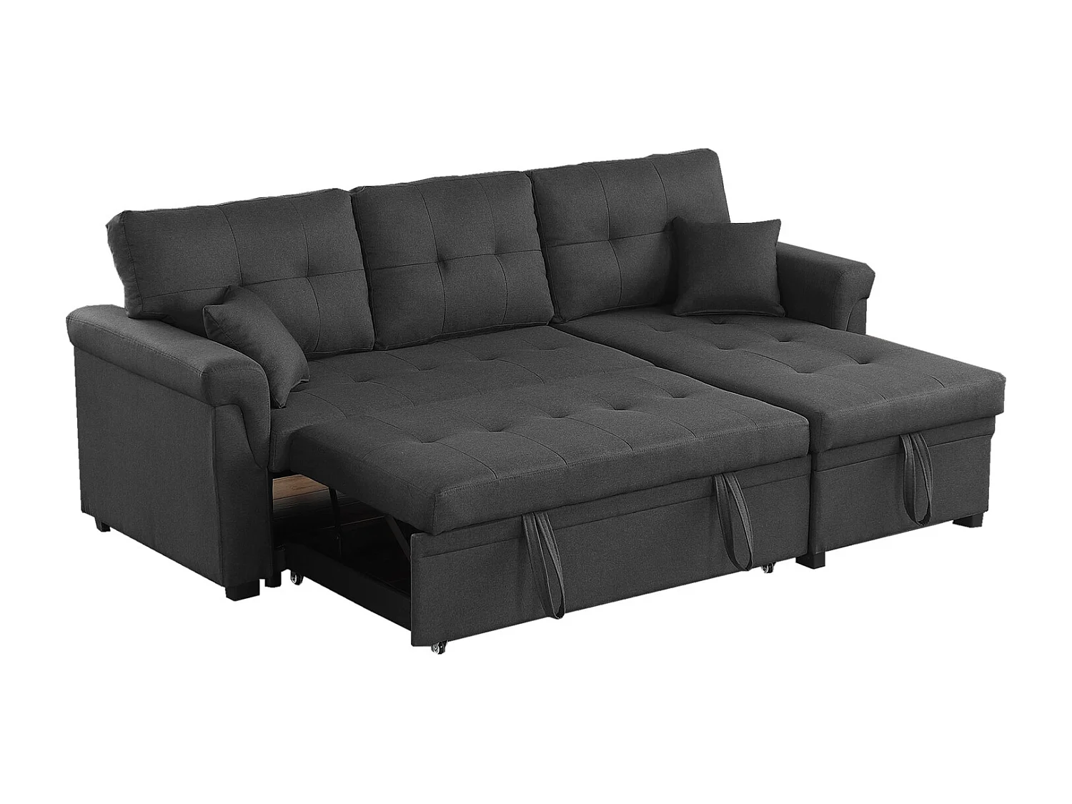 Canapé d'angle droit convertible 4 places en tissu gris foncé TORONTO