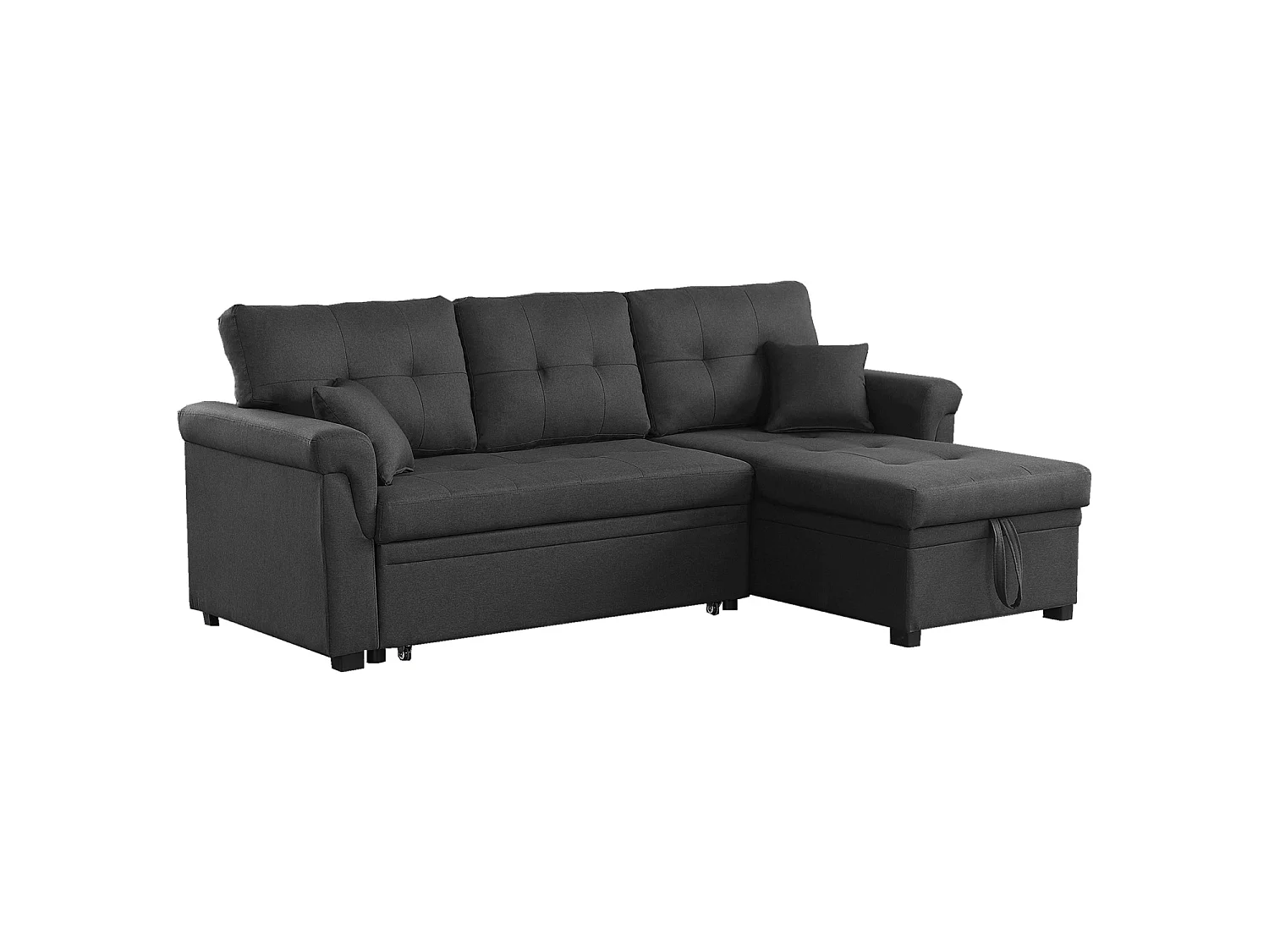 Canapé d'angle droit convertible 4 places en tissu gris foncé TORONTO
