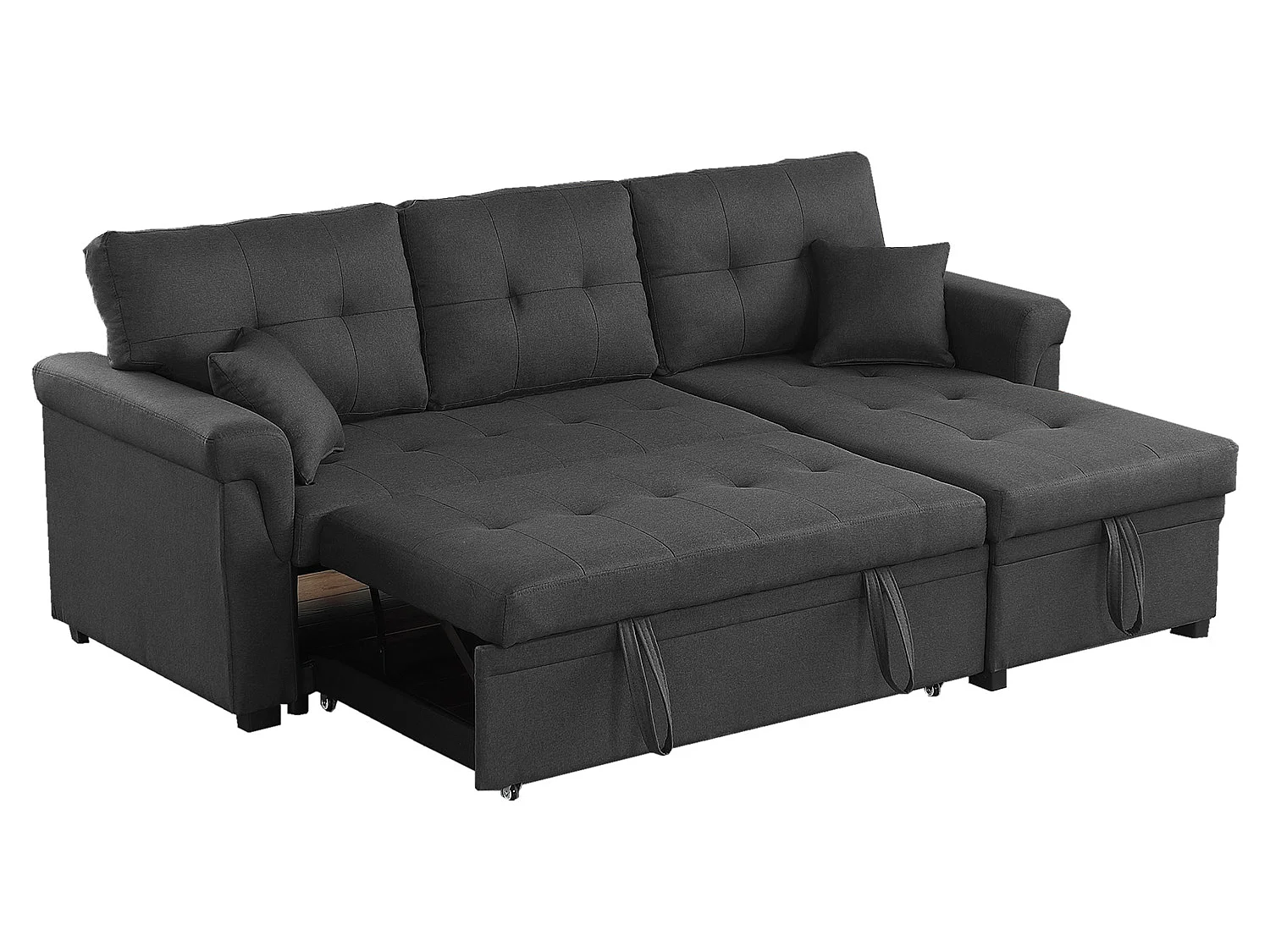 Canapé d'angle droit convertible 4 places en tissu gris foncé TORONTO