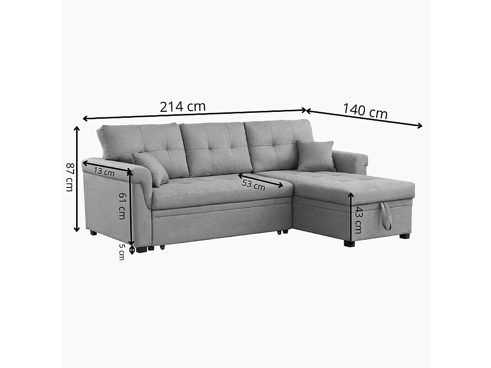 Canapé d'angle droit convertible 4 places en tissu gris foncé TORONTO