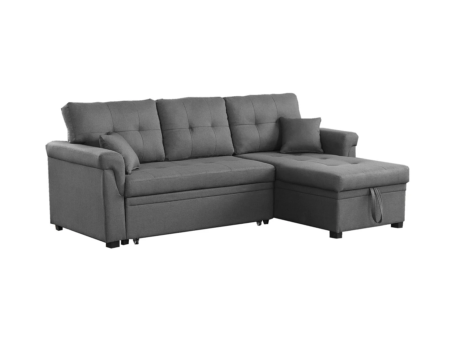 Canapé d'angle droit convertible 4 places en tissu gris clair TORONTO