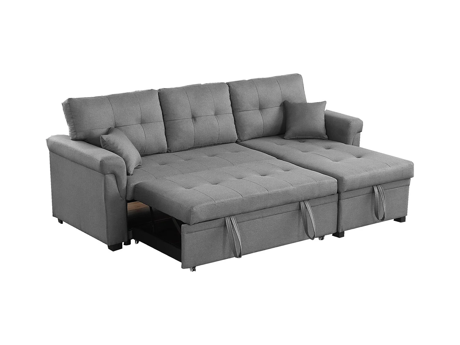 Canapé d'angle droit convertible 4 places en tissu gris clair TORONTO