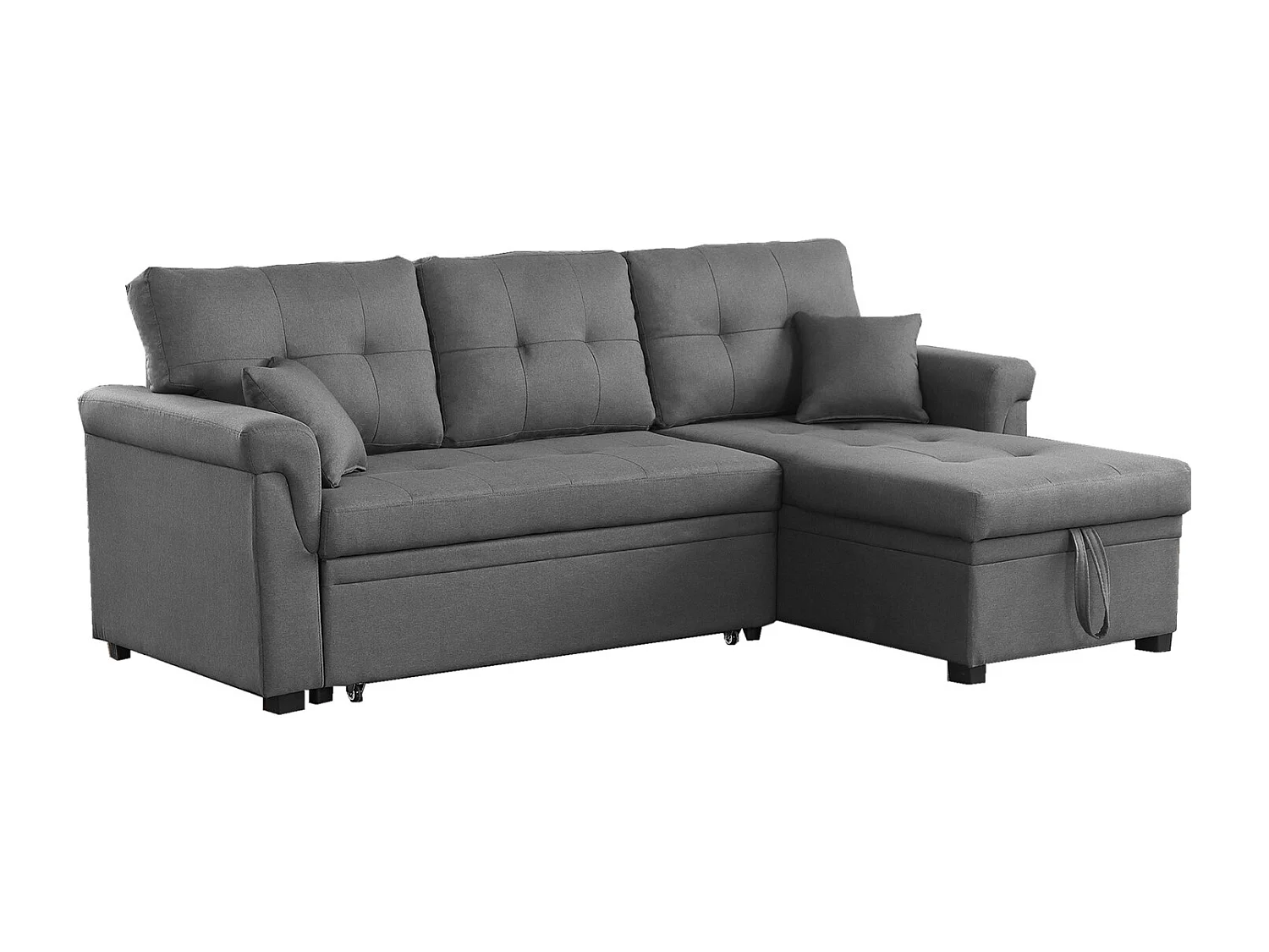 Canapé d'angle droit convertible 4 places en tissu gris clair TORONTO