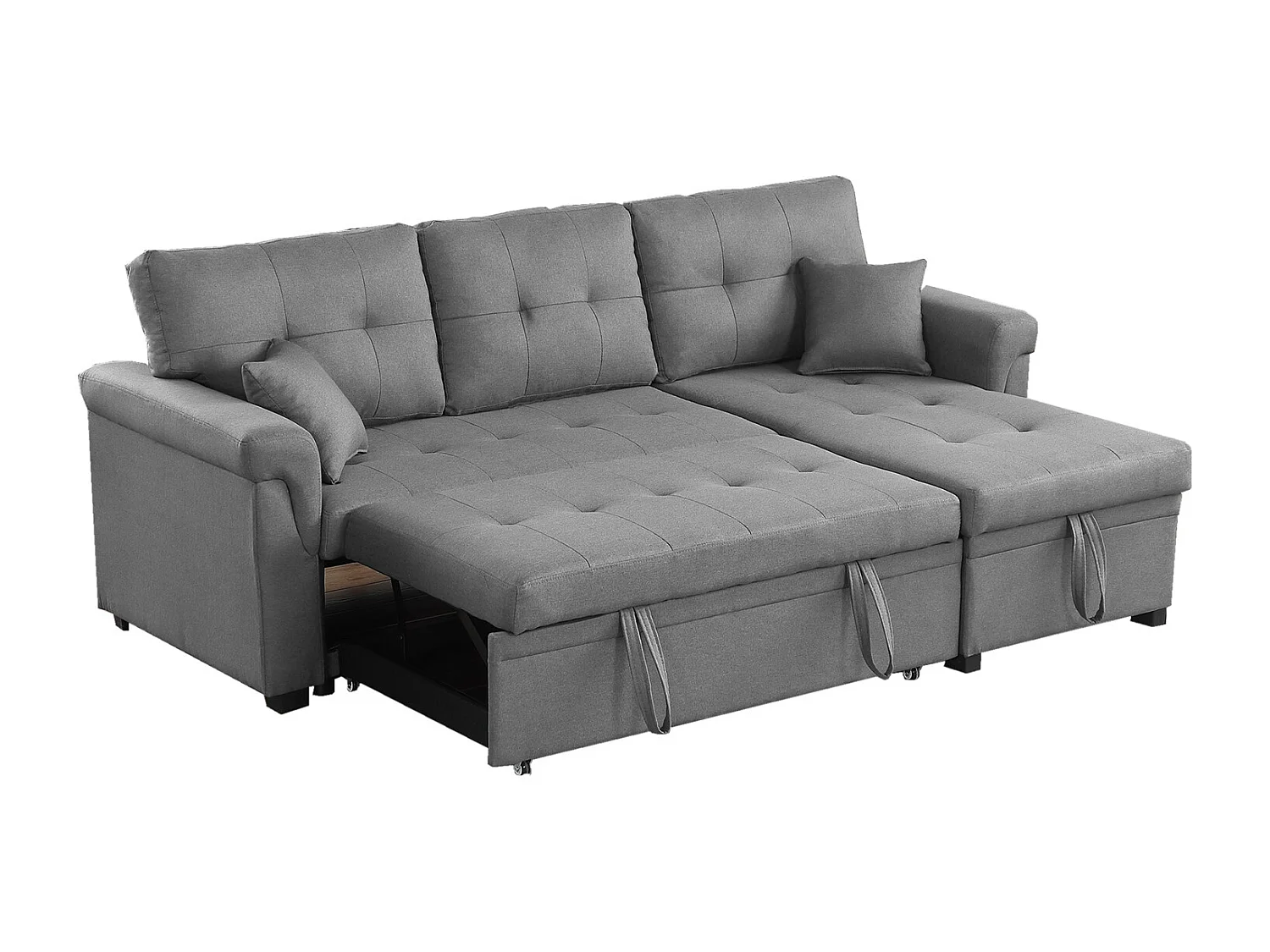 Canapé d'angle droit convertible 4 places en tissu gris clair TORONTO