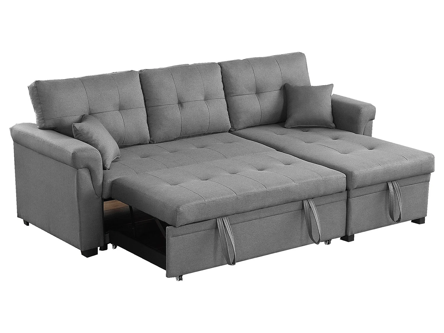 Canapé d'angle droit convertible 4 places en tissu gris clair TORONTO
