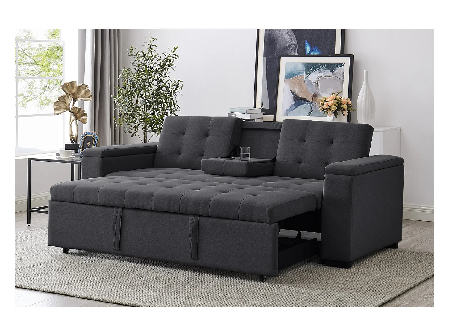 Canapé convertible 3 places en tissu gris foncé NOHO