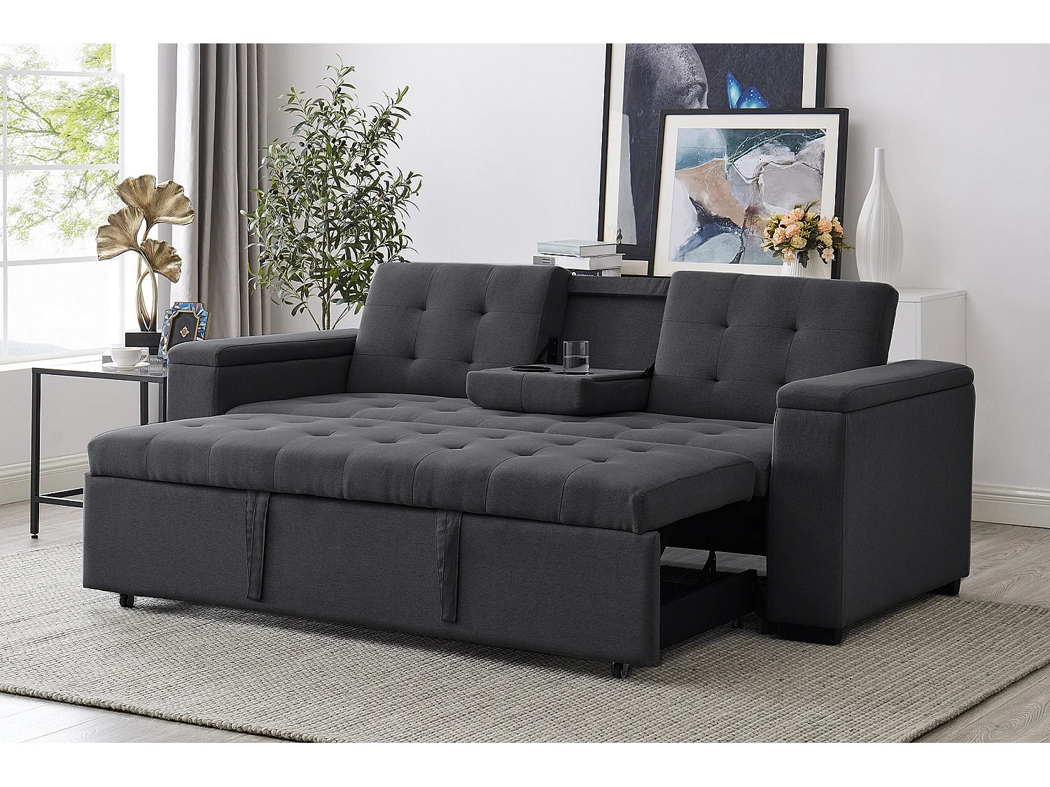 Canapé convertible 3 places en tissu gris foncé NOHO