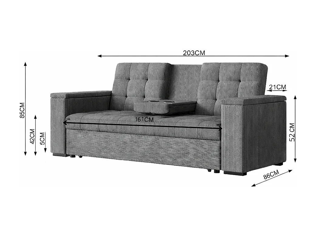 Canapé convertible 3 places en tissu gris foncé NOHO