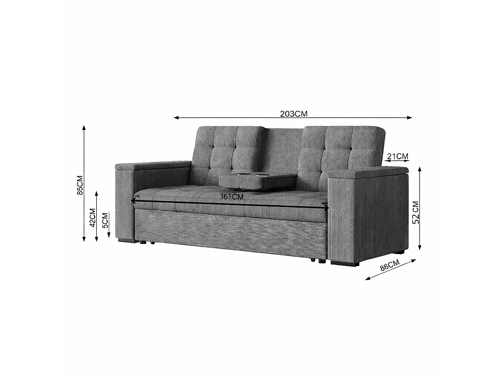 Canapé convertible 3 places en tissu gris foncé NOHO