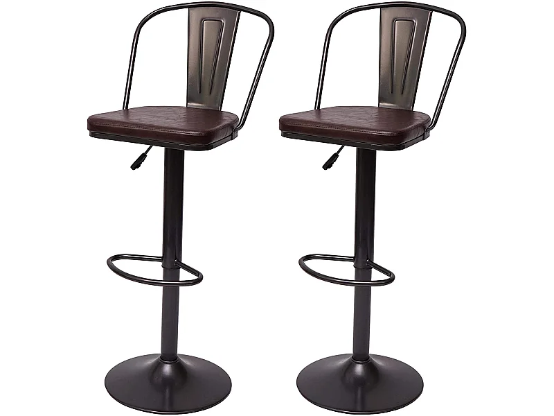 2x tabourets de bar métal marron 43 x 42 x 112 cm TDB04053