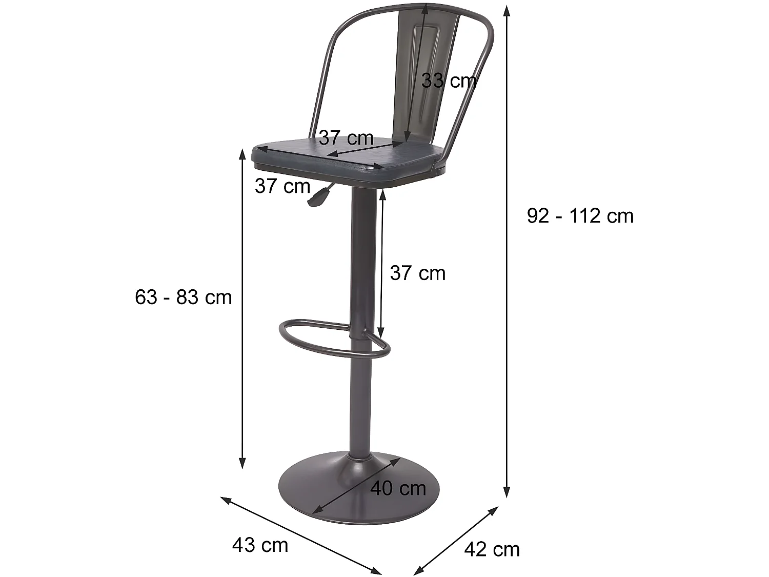 2x tabourets de bar métal marron 43 x 42 x 112 cm TDB04053