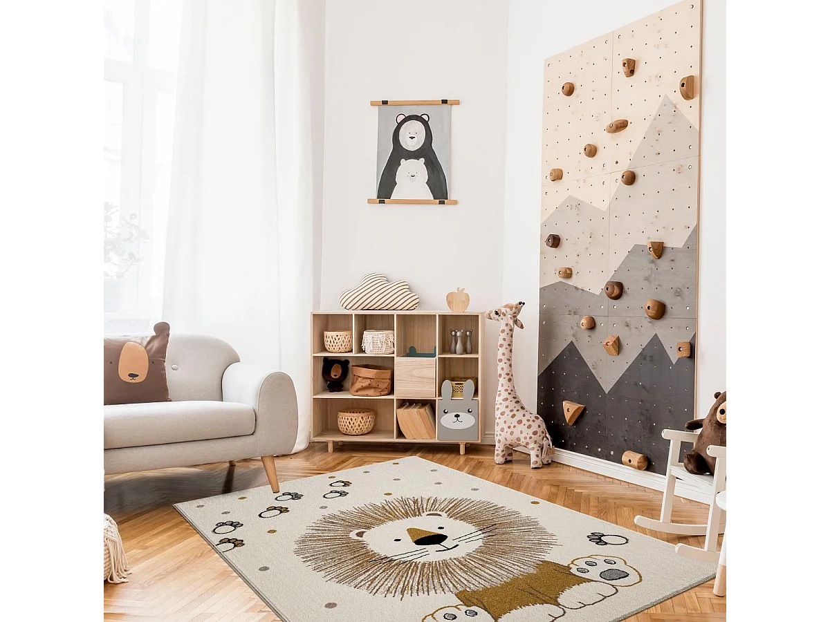 Tappeto per bambini 160x230 rettangolo tessuto color crema modello animali SWEETLION