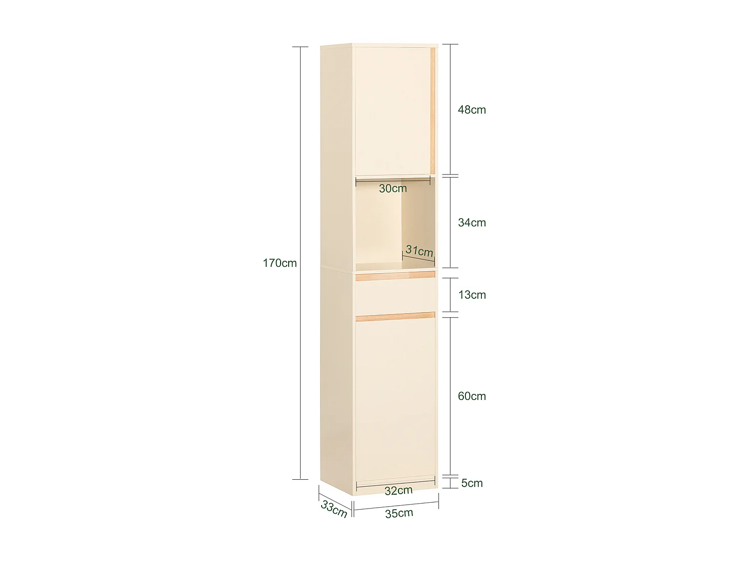 Meuble Colonne De Salle De Bain Avec 1 Compartiment Ouvert, 1 Tiroir Et 2 Portes, BZr80-mi