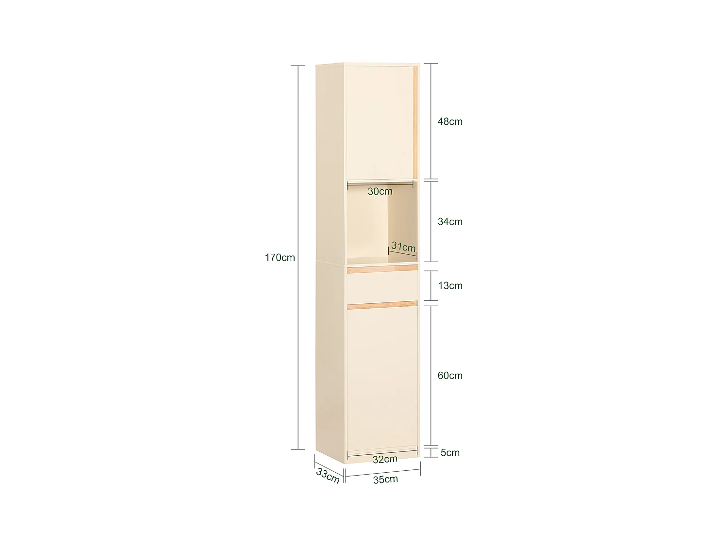 Mobile bagno salvaspazio Mobile alto con 2 ante Mobile a colonna bagno angolare Beige 35x33x170cm BZR80-MI