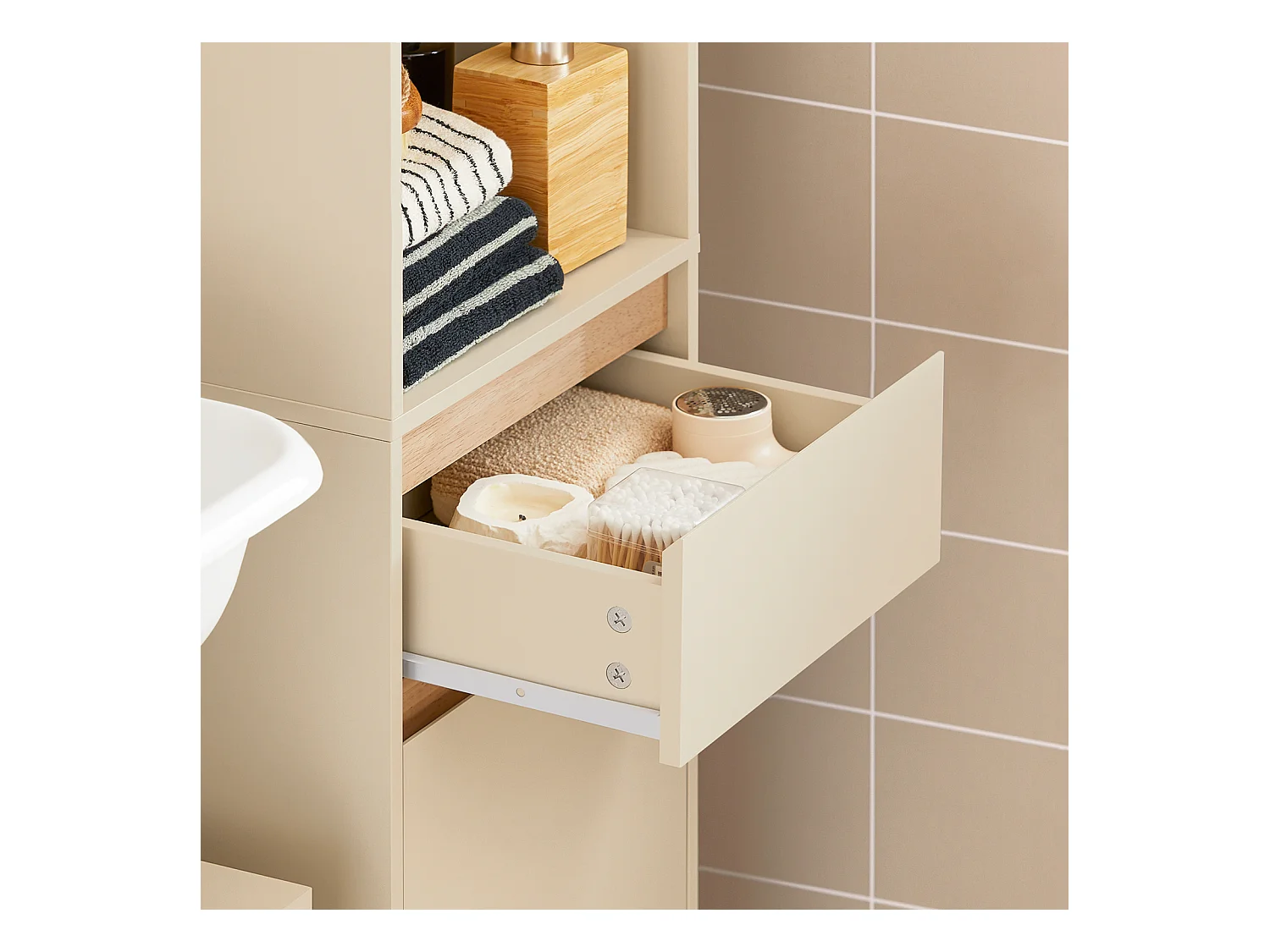 Mobile bagno salvaspazio Mobile alto con 2 ante Mobile a colonna bagno angolare Beige 35x33x170cm BZR80-MI