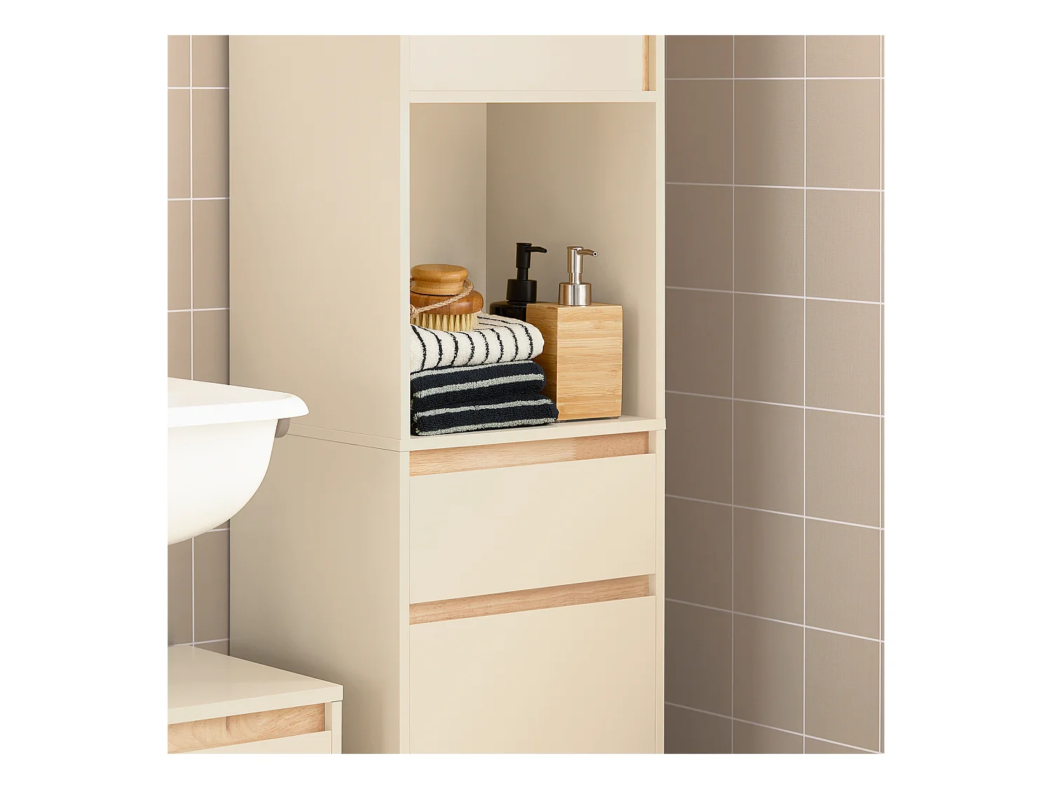 Mobile bagno salvaspazio Mobile alto con 2 ante Mobile a colonna bagno angolare Beige 35x33x170cm BZR80-MI