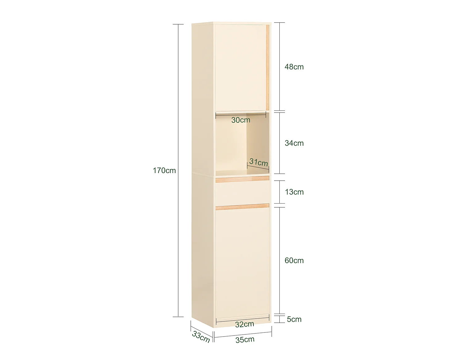 Mobile bagno salvaspazio Mobile alto con 2 ante Mobile a colonna bagno angolare Beige 35x33x170cm BZR80-MI