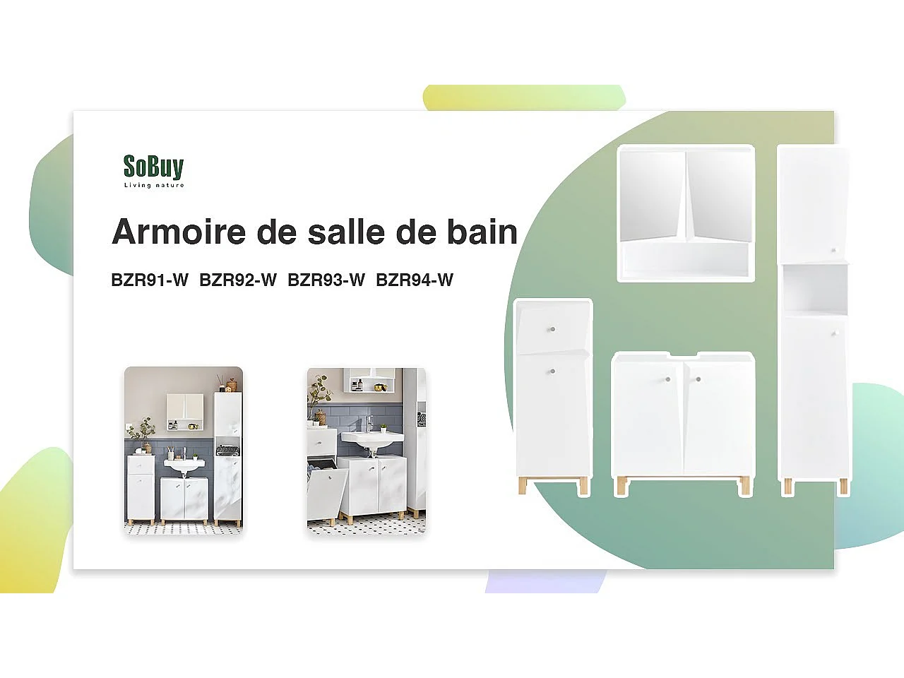 Meuble Colonne De Salle De Bain Avec 6 Compartiments De Rangement, BZr91-w