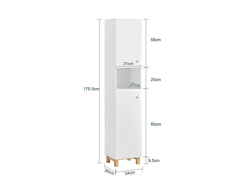 Meuble Colonne De Salle De Bain Avec 6 Compartiments De Rangement, BZr91-w