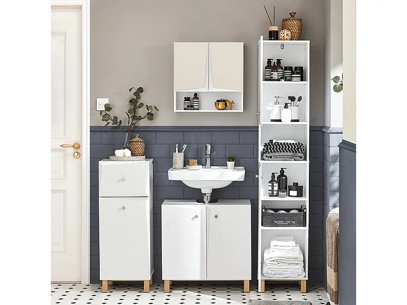 Meuble Colonne De Salle De Bain Avec 6 Compartiments De Rangement, BZr91-w