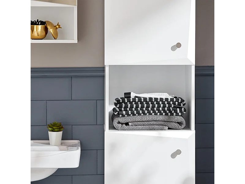 Meuble Colonne De Salle De Bain Avec 6 Compartiments De Rangement, BZr91-w