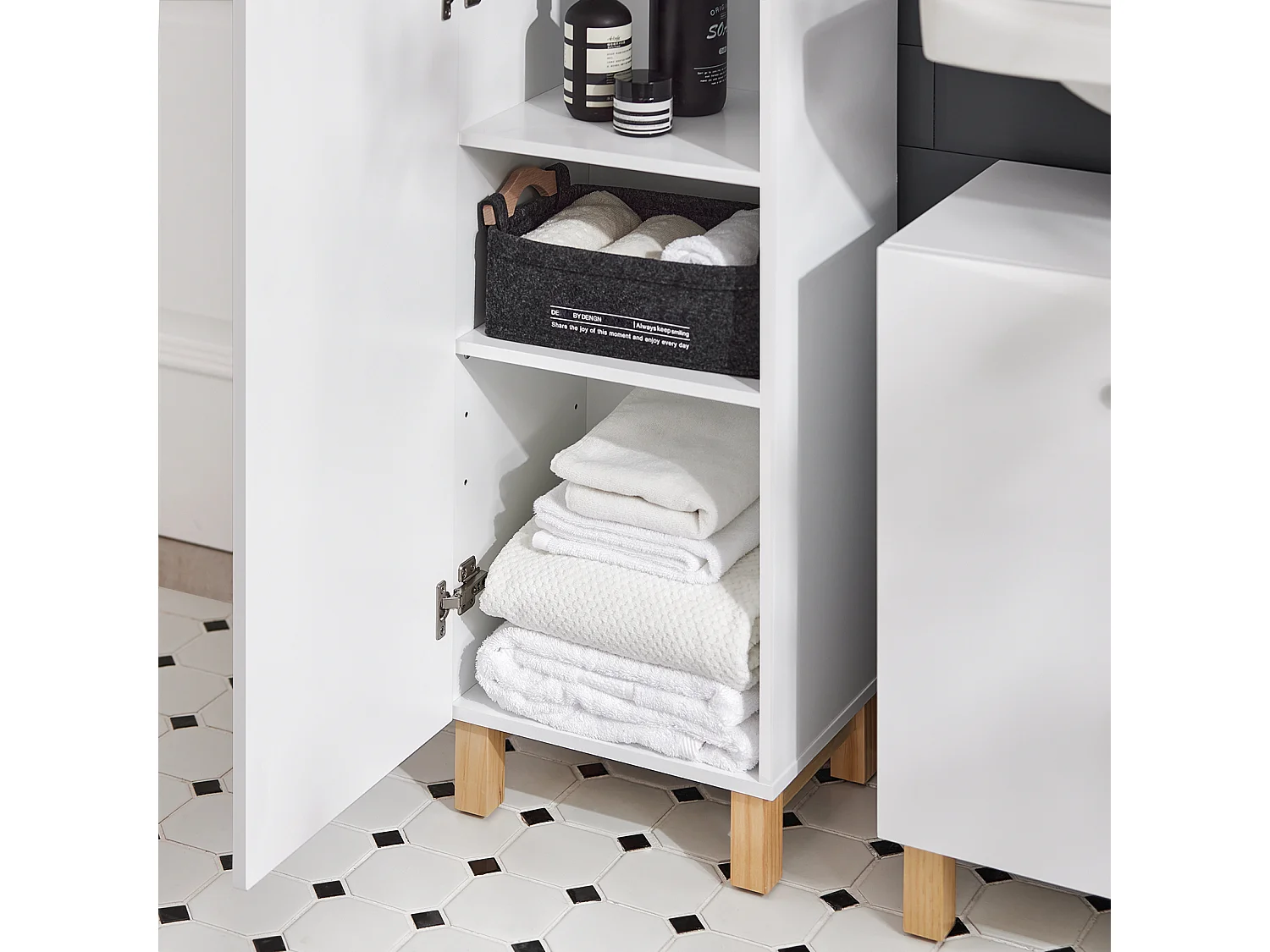 Meuble Colonne De Salle De Bain Avec 6 Compartiments De Rangement, BZr91-w