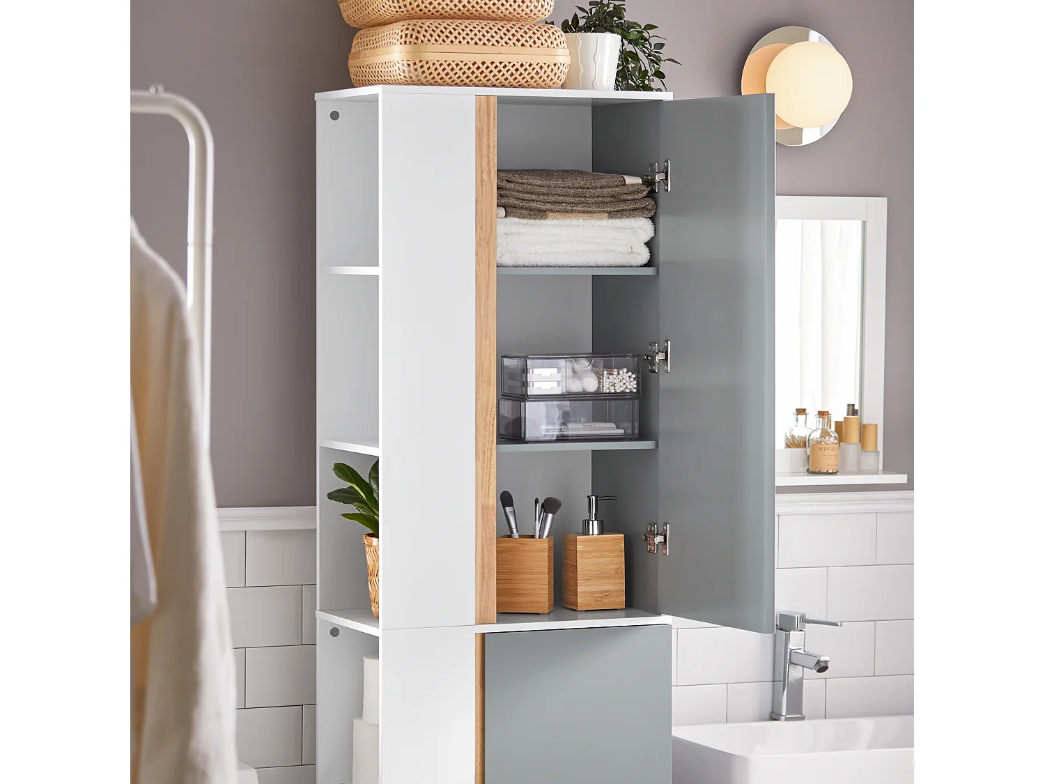 Meuble Colonne De Salle De Bain Placard Armoire Toilette Haute Etagères De Rangement, BZr76-hg