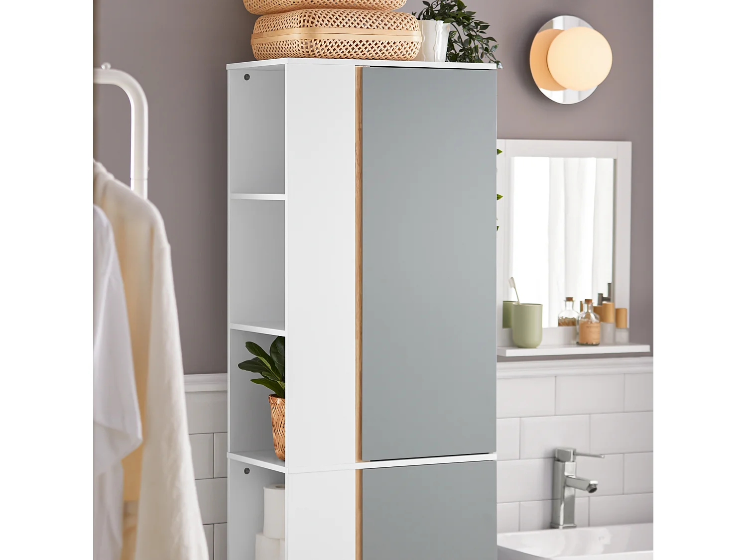 Meuble Colonne De Salle De Bain Placard Armoire Toilette Haute Etagères De Rangement, BZr76-hg