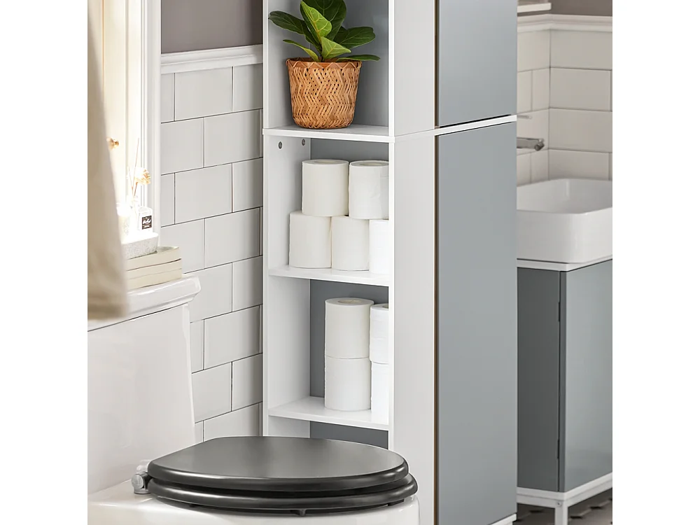 Armario Alto para baño con 6 Compartimientos Abiertos Mueble Columna de Baño con 2 Puertas 50 x 30 x 181 cm Gris BZR76-HG SoBuy ES
