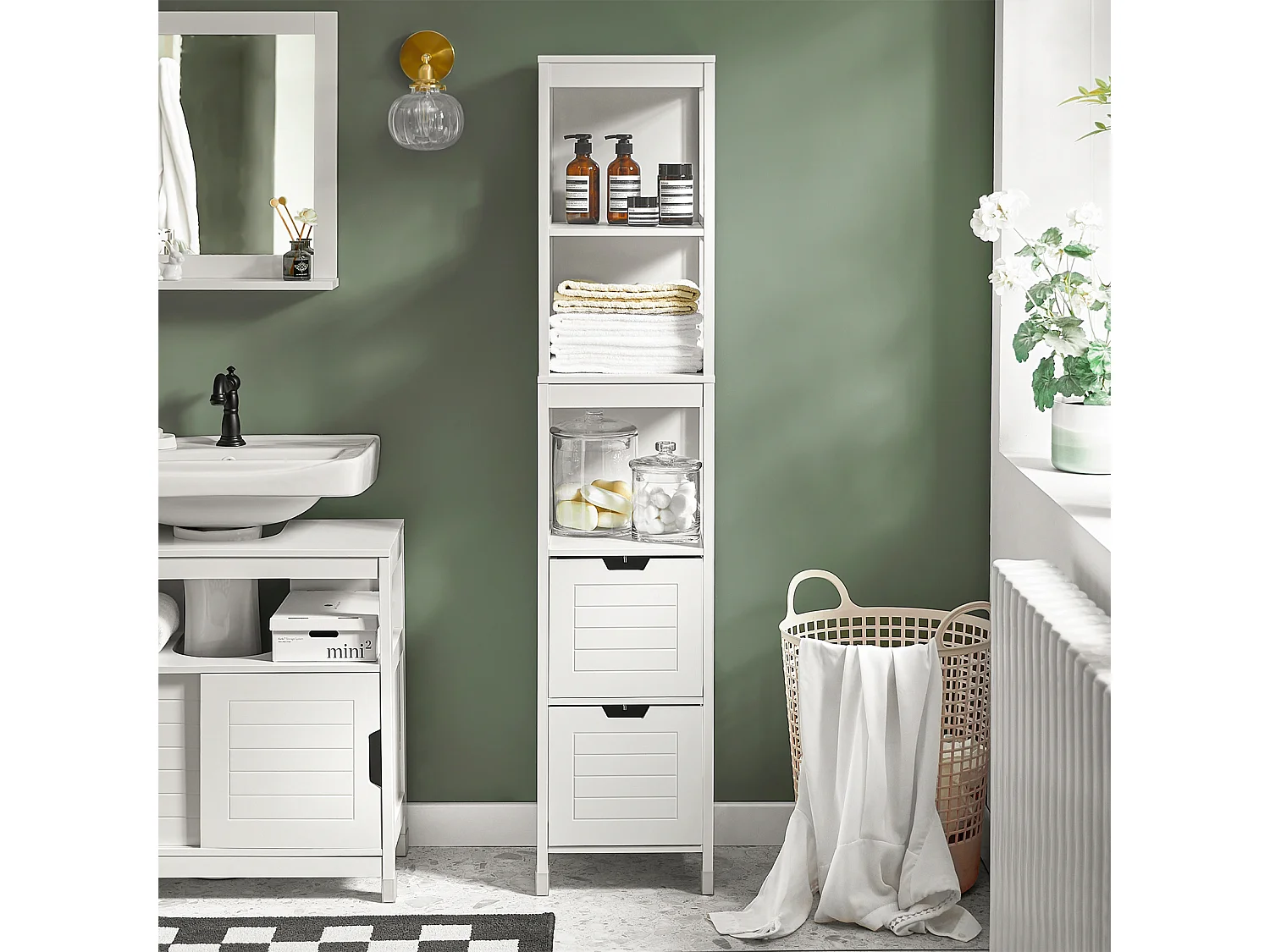 Mueble Columna de baño Armario para baño-3 estantes y 2 cajones FRG126-W SoBuy ES